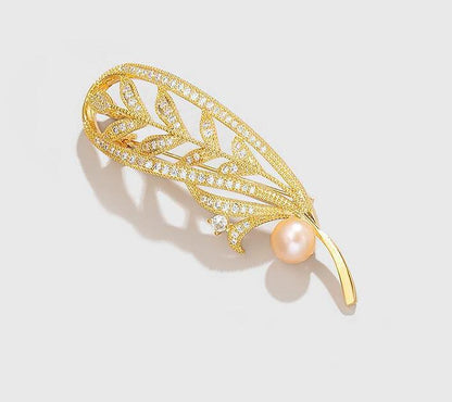 Feather Pearl Brooch Woman