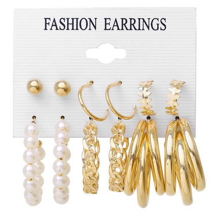 New Retro Pearl Women's Earrings 9-piece Set