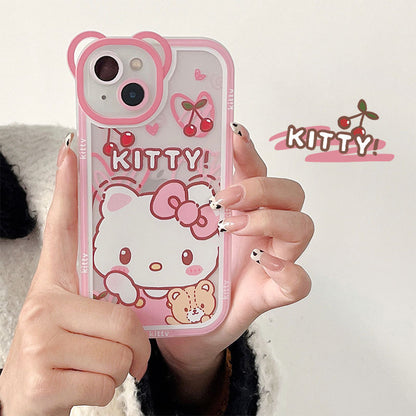 Apple 15 Pro Bear Ears Hello Kitty iPhone 12/11 Full Cover Cartoon