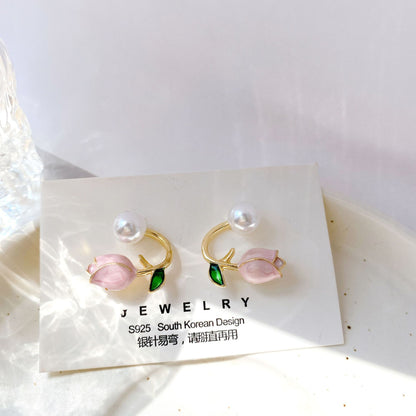 Pink tulip earrings