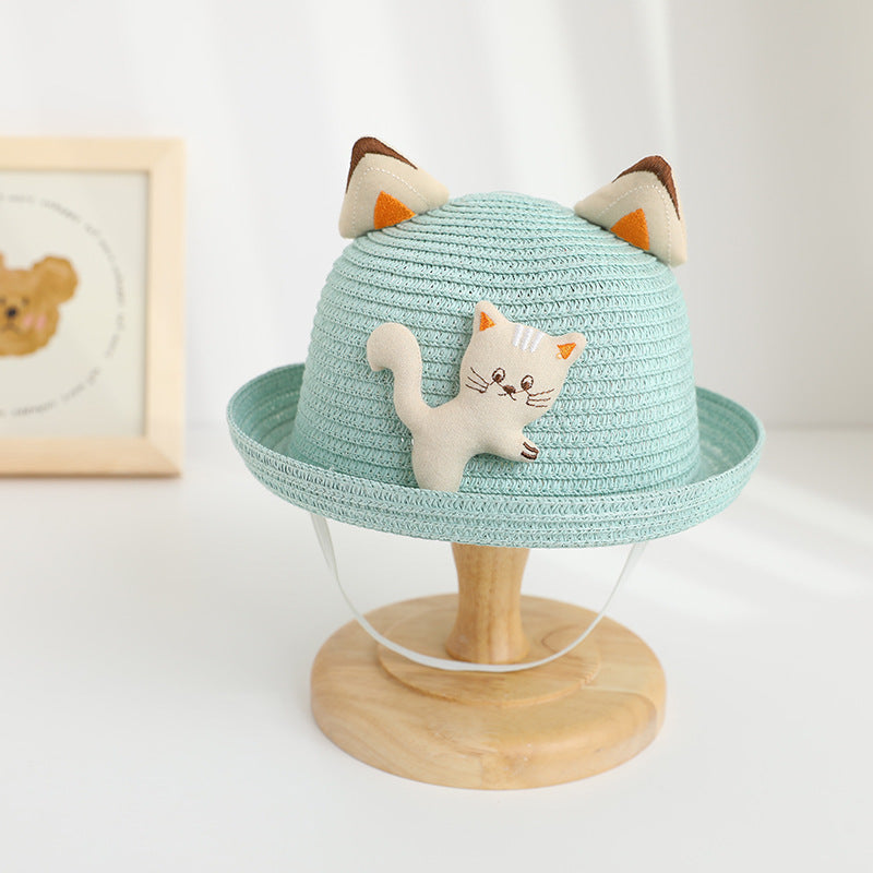 Cat Straw Hat Animal Bag Set Sun Protection Cute Travel Kids Fisherman