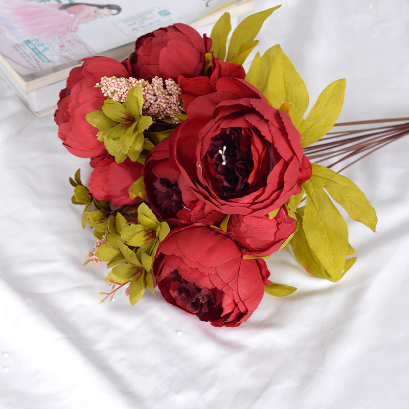 13 European style core-wrapped peony bouquet artificial flowers