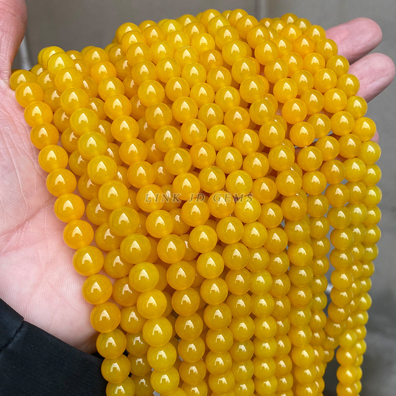 7A yellow agate round bead chalcedony bracelet work in progress