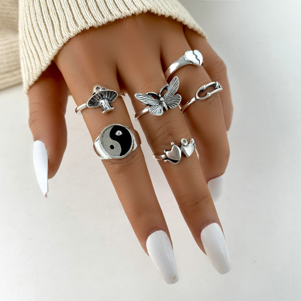 Tai Chi Pin Butterfly Knuckle Ring Wholesale Ring 6-Piece Set