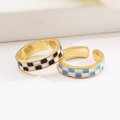 Blue Checkerboard Drip Ring