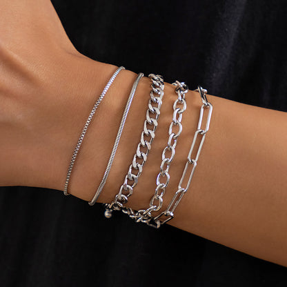 Multi-layer metal chain bracelet 5-piece set