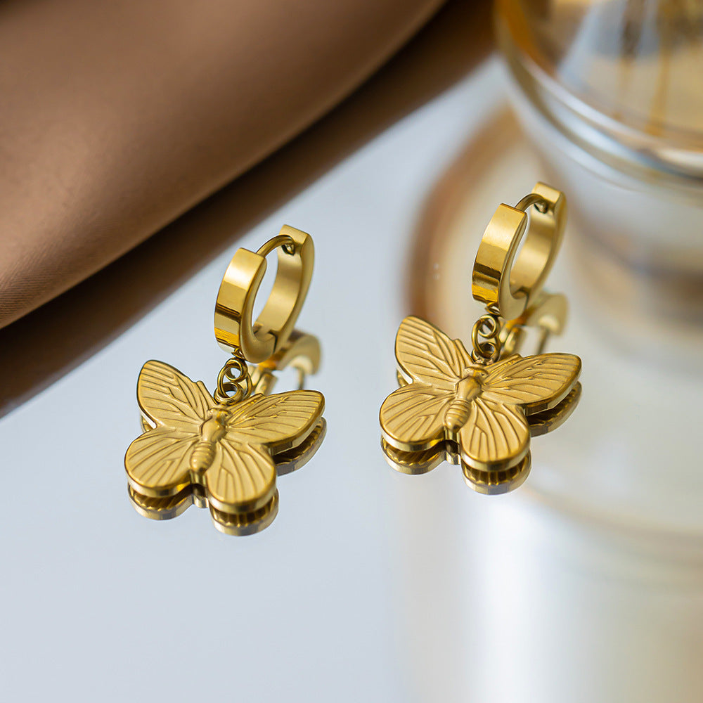 Non-fading butterfly titanium steel earrings