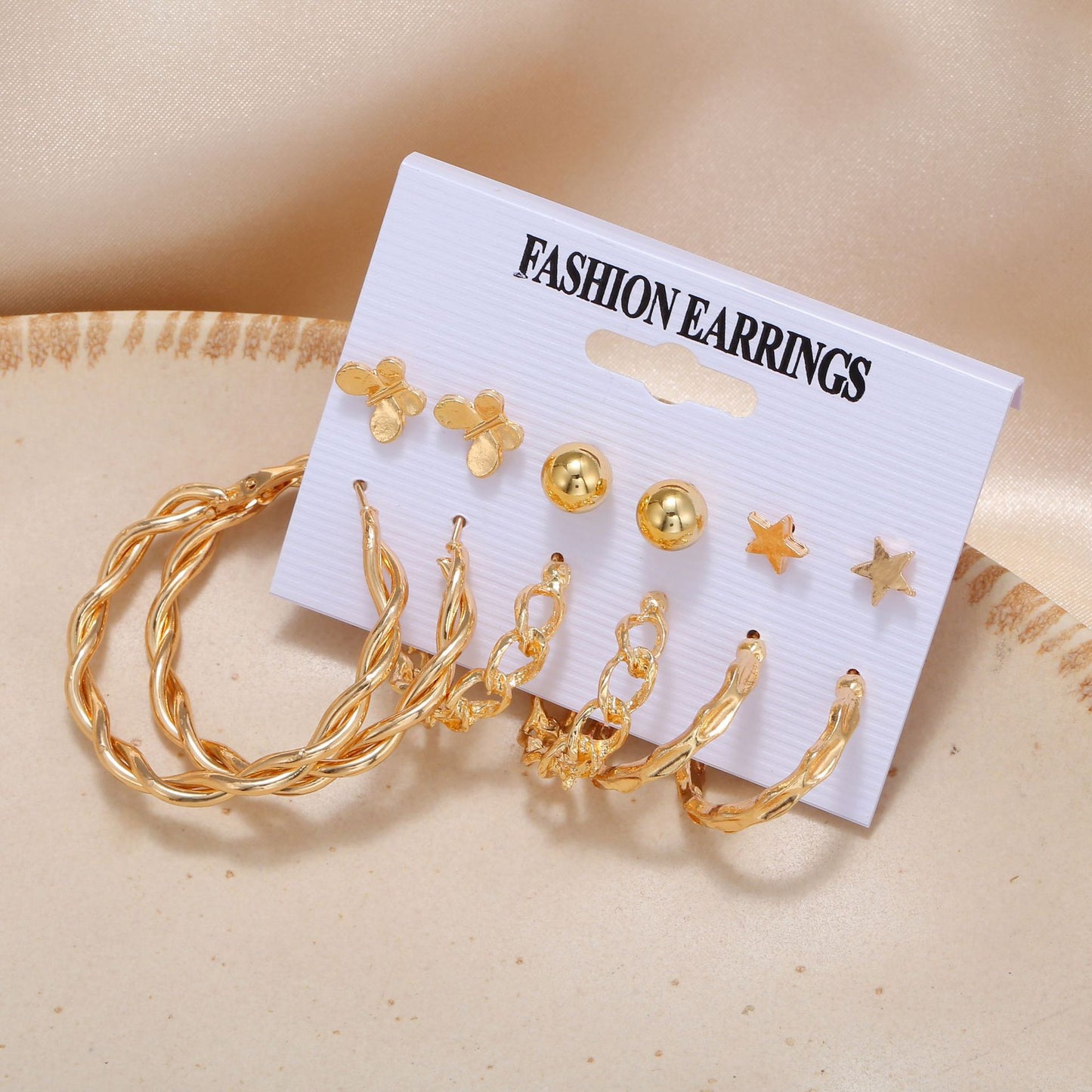 Set Alloy Metal Earrings Pearl Earrings