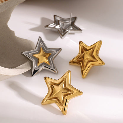 Concave and convex metal star earrings