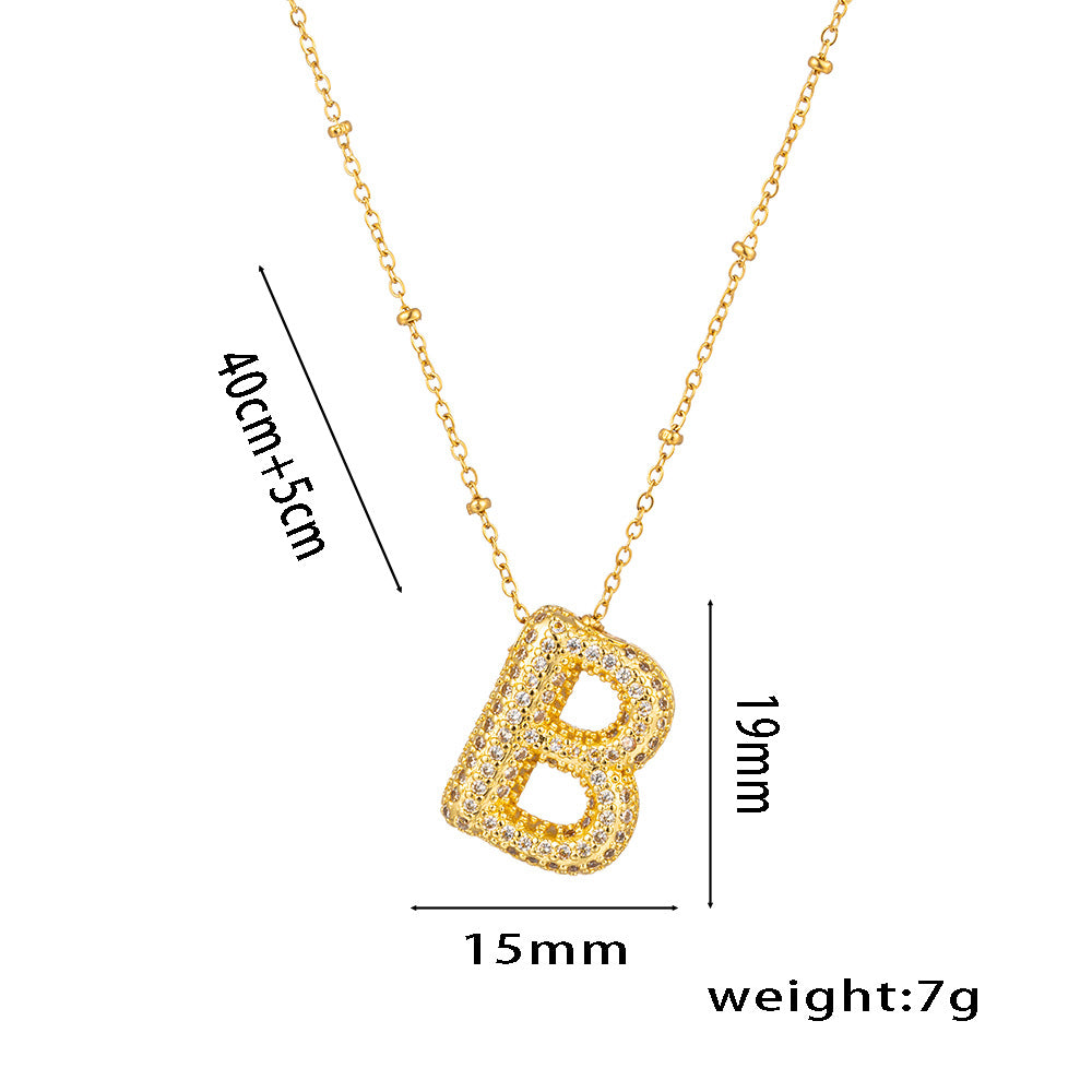 Hip-Hop Ice Sugar Zircon Quartz Letter Pendant American INS Fashion Necklace