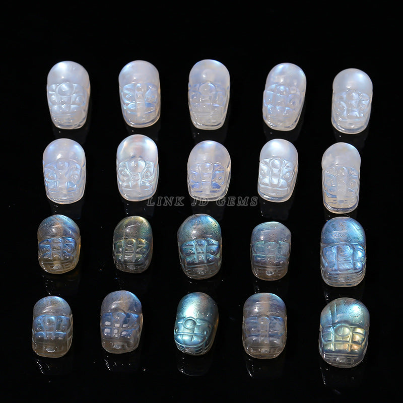 7A natural gray moonstone Pixiu through-hole loose beads