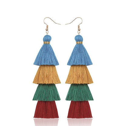 Stylish handmade long multi-layer fringed earrings