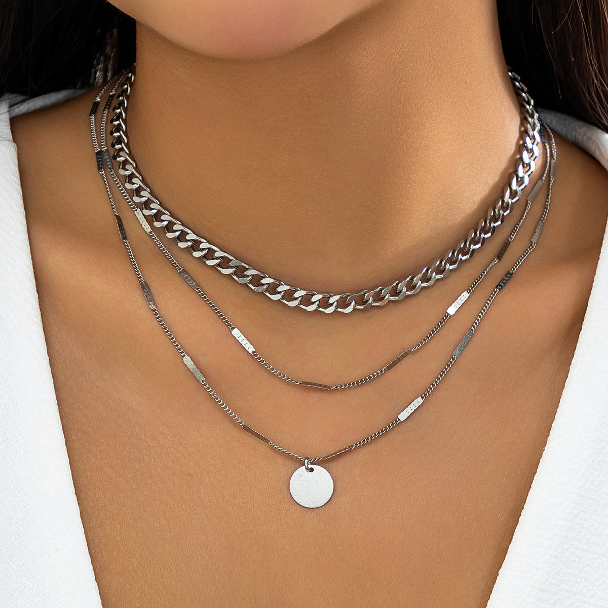 Pearl geometric disc sweet cool necklace