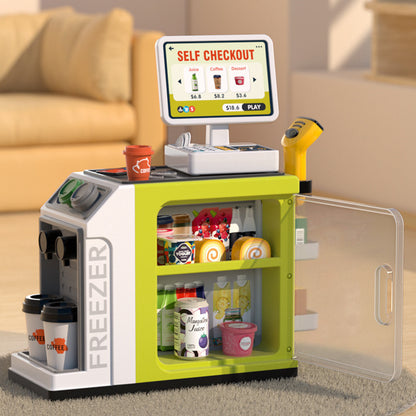 Children's Pretend Play Toy: Mini Supermarket Shopping Counter with Simulation Coffee Machine Sales Counter Simulation Toy