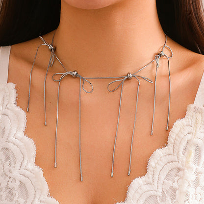 Bow tassel versatile choker necklace