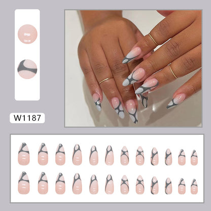 Almond Simple Stylish Pink Silver Bubble Nails