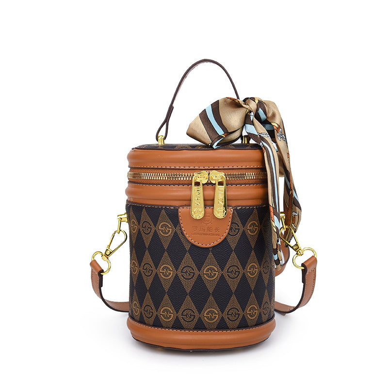 Silk scarf printed letter bucket bag