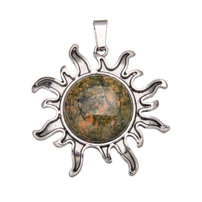 Sunflower alloy round ring inlaid crystal pendant