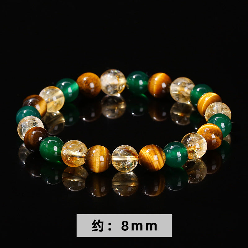 7A Natural Yellow Tiger's Eye Green Agate Citrine Bracelet