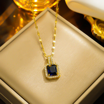 Hip-hop Style Solid Square Zircon Pendant Necklace