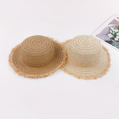 Raffia Straw Flat Brim Sun Hat