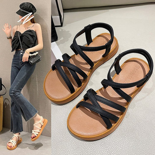 Elastic flat-soled soft-soled sandals