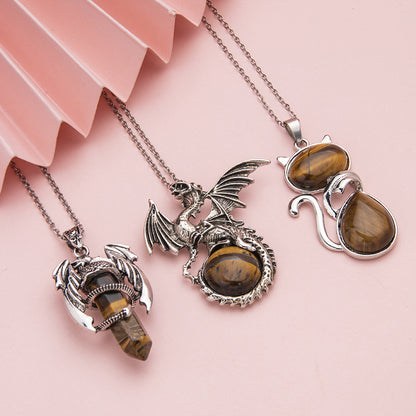 Tiger Eye Cat Pterosaur Hexagonal Column Combination Pendant