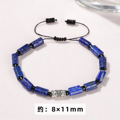 Natural lapis lazuli round tube bead braided bracelet