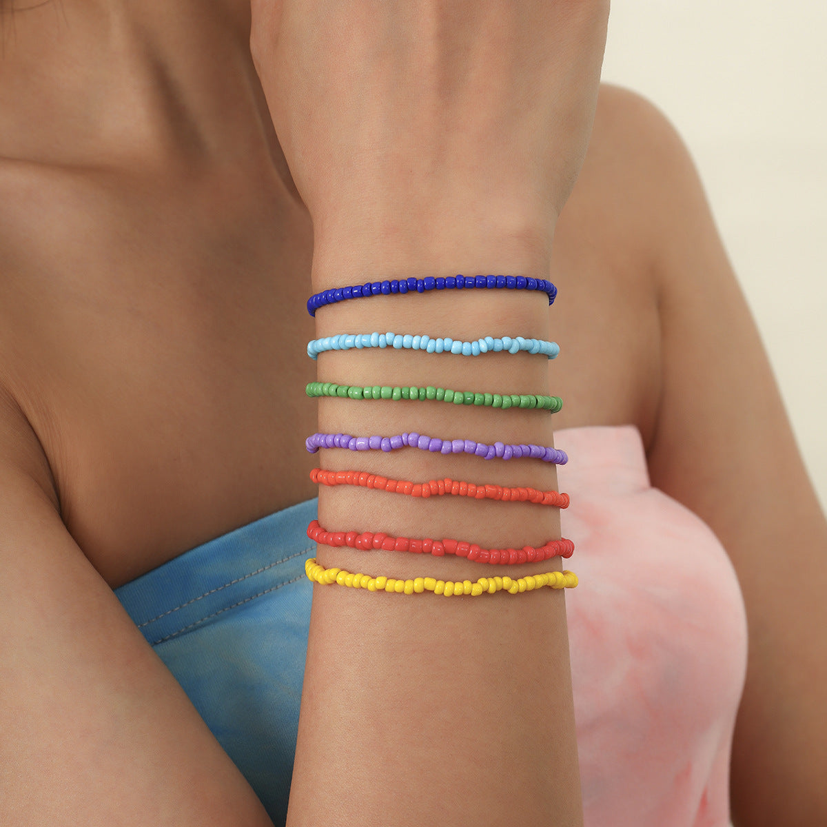 Beach wind contrasting colors stacked bracelets