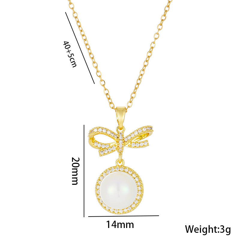 Necklace Women's Fashion New Butterfly Pearl Pendant Sweet Stainless Steel Necklace