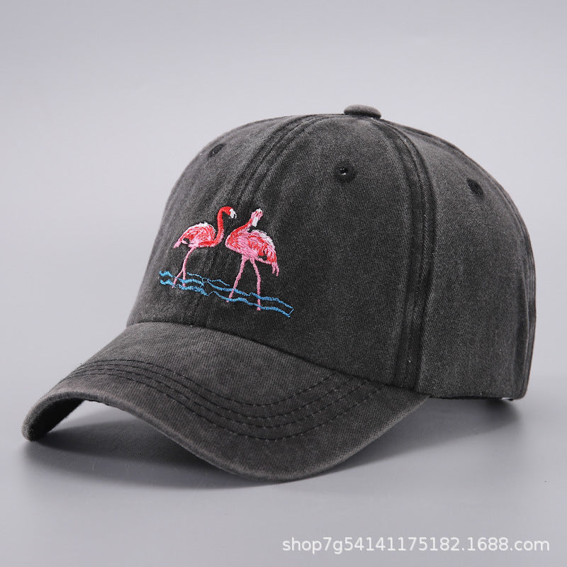 Flamingo Embroidery Denim Cap