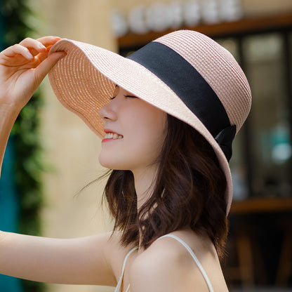 Women's Summer Hat Korean Versatile Sun Protection Foldable Straw Beach