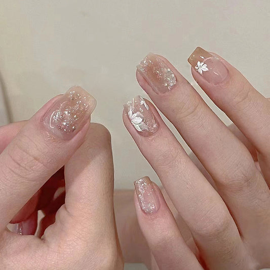 Autumn Winter Flower Ombre Short French Nail Stickers