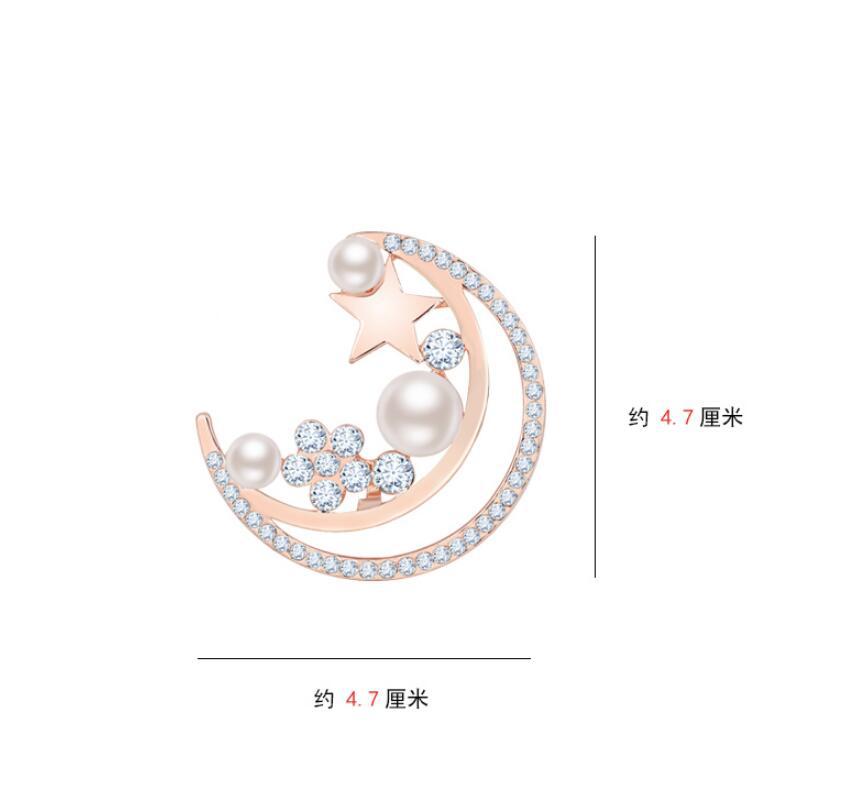 Moon Star Rhinestone Imitation Pearl Brooch