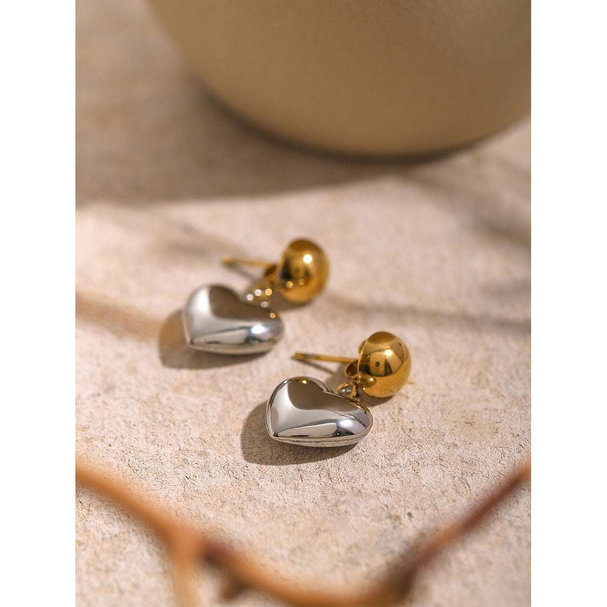 Gold and silver hemisphere heart earrings