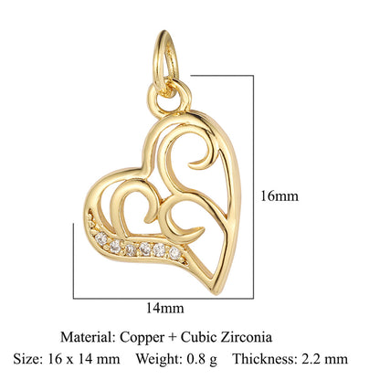 Peach heart lock key copper zircon pendant