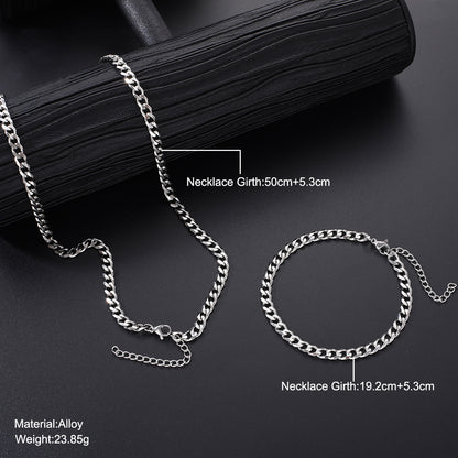 Hip Hop Stainless Steel Bracelet Necklace 2-Piece Set