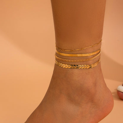 Love Beaded Punk Chain Anklet Set