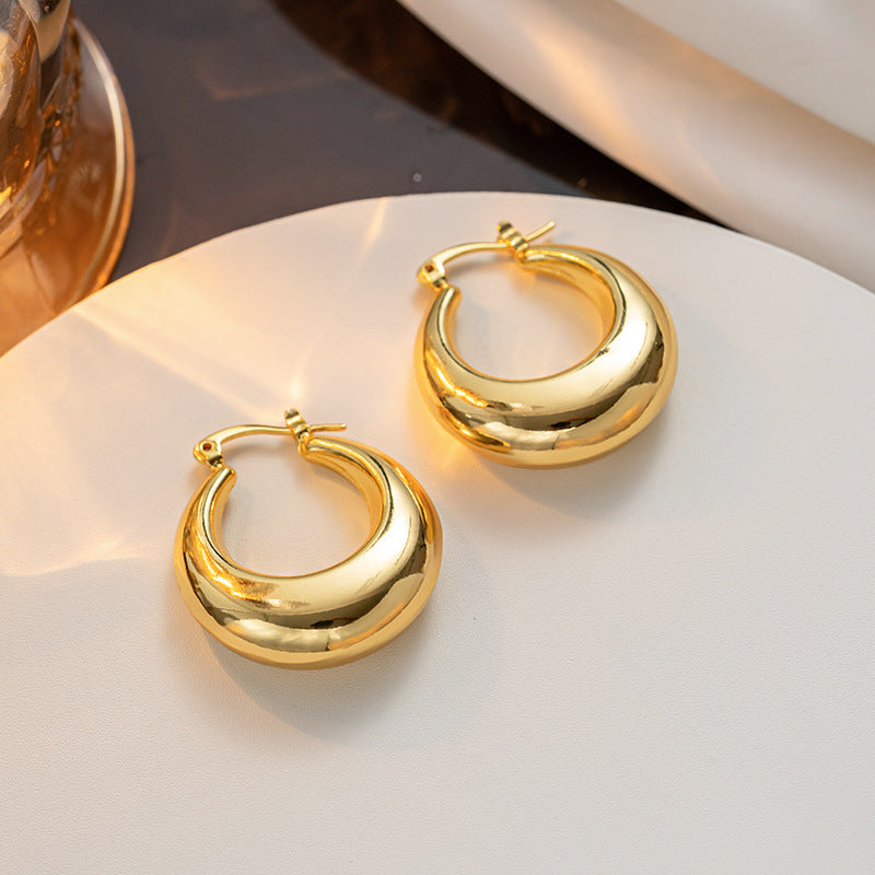 Minimalist Design Titanium Steel Oval Hollow Earrings