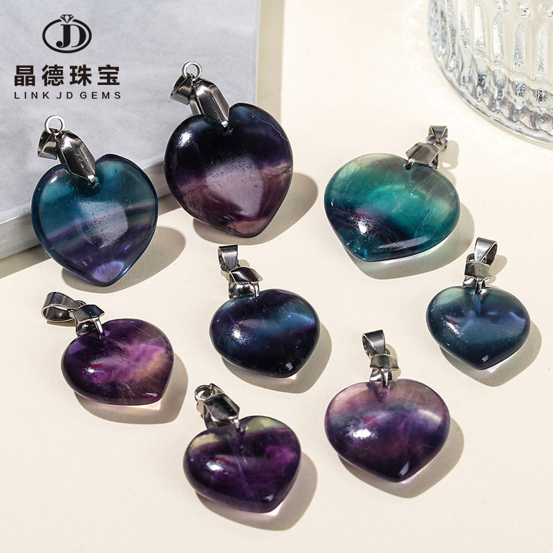 Natural color fluorite love heart pendant.