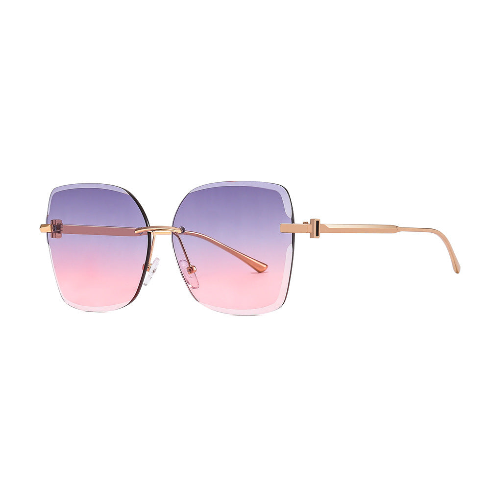 Rimless Cut-edge Metal Gradient Large-frame Sunglasses Women Korean Style