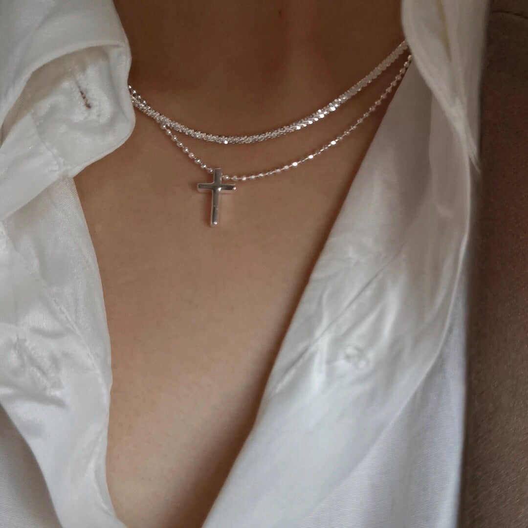 Diamond pendant clavicle necklace 2-piece set