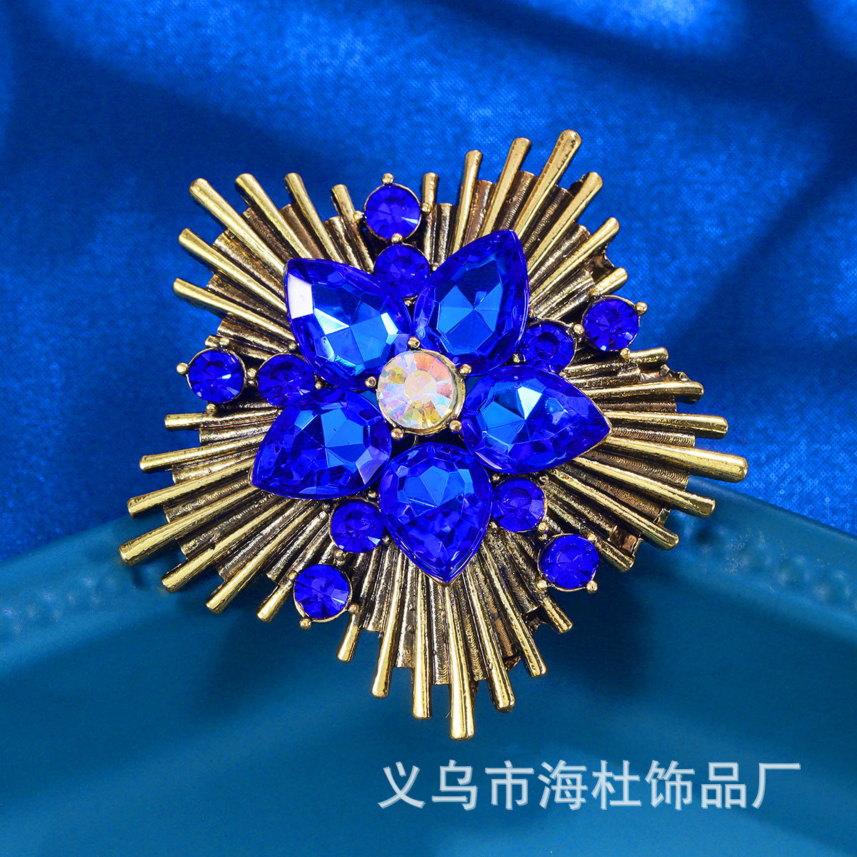 sapphire blue crystal glass brooch