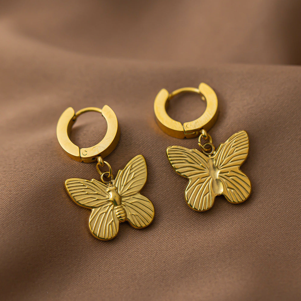 Non-fading butterfly titanium steel earrings