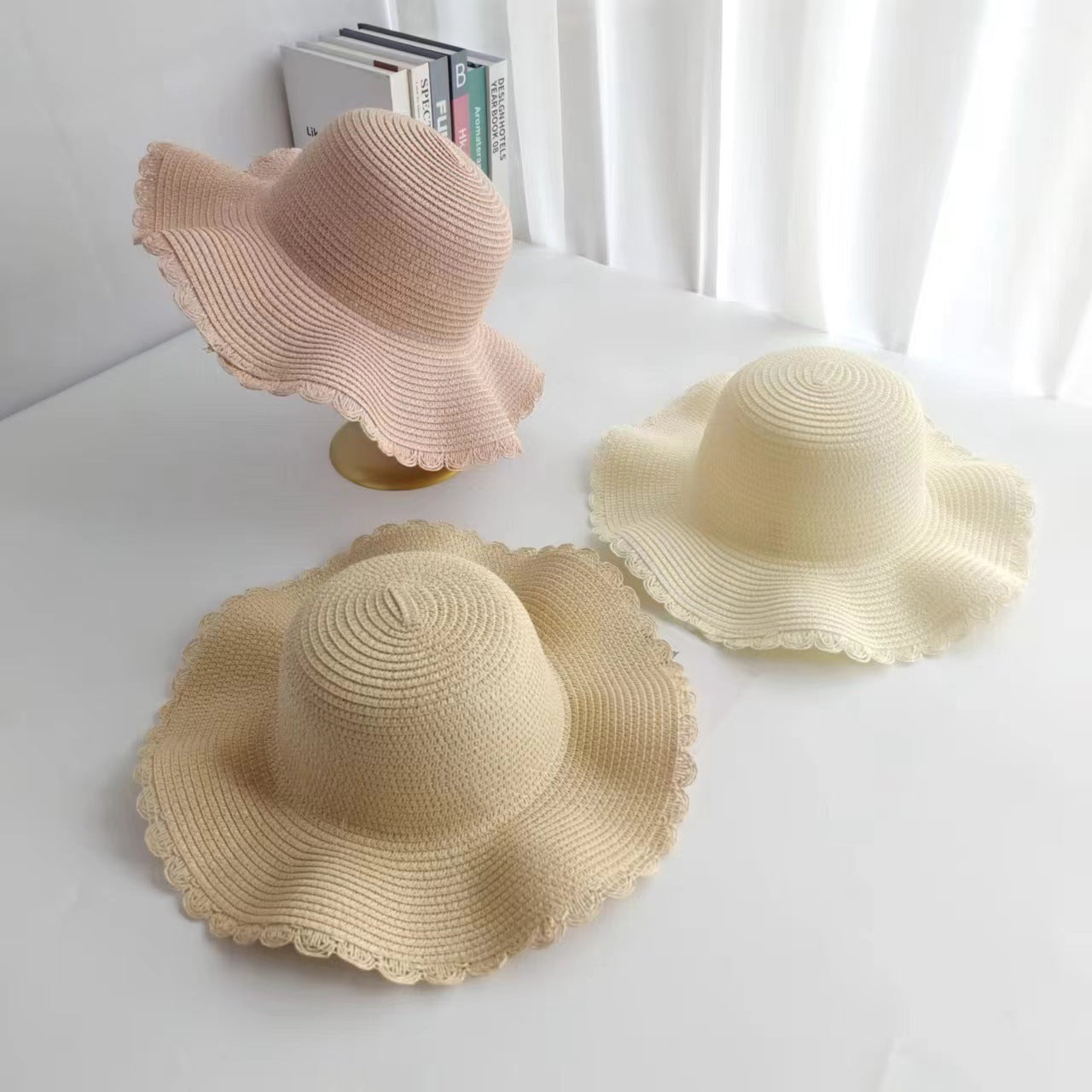 Sombrero de paja con borde ondulado para padre e hijo 