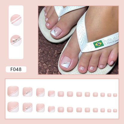 Uñas de los pies con purpurina de diamante francés 