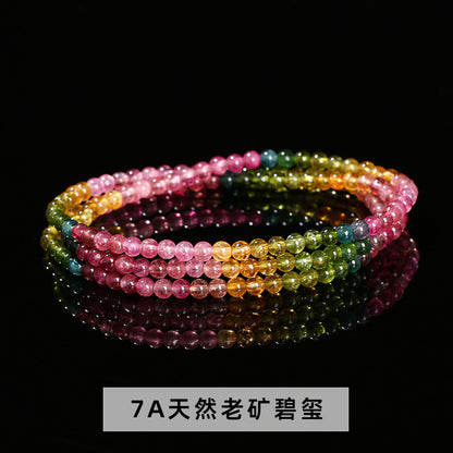 Pulsera multicírculo de turmalina arcoíris transparente de hielo natural 7A 