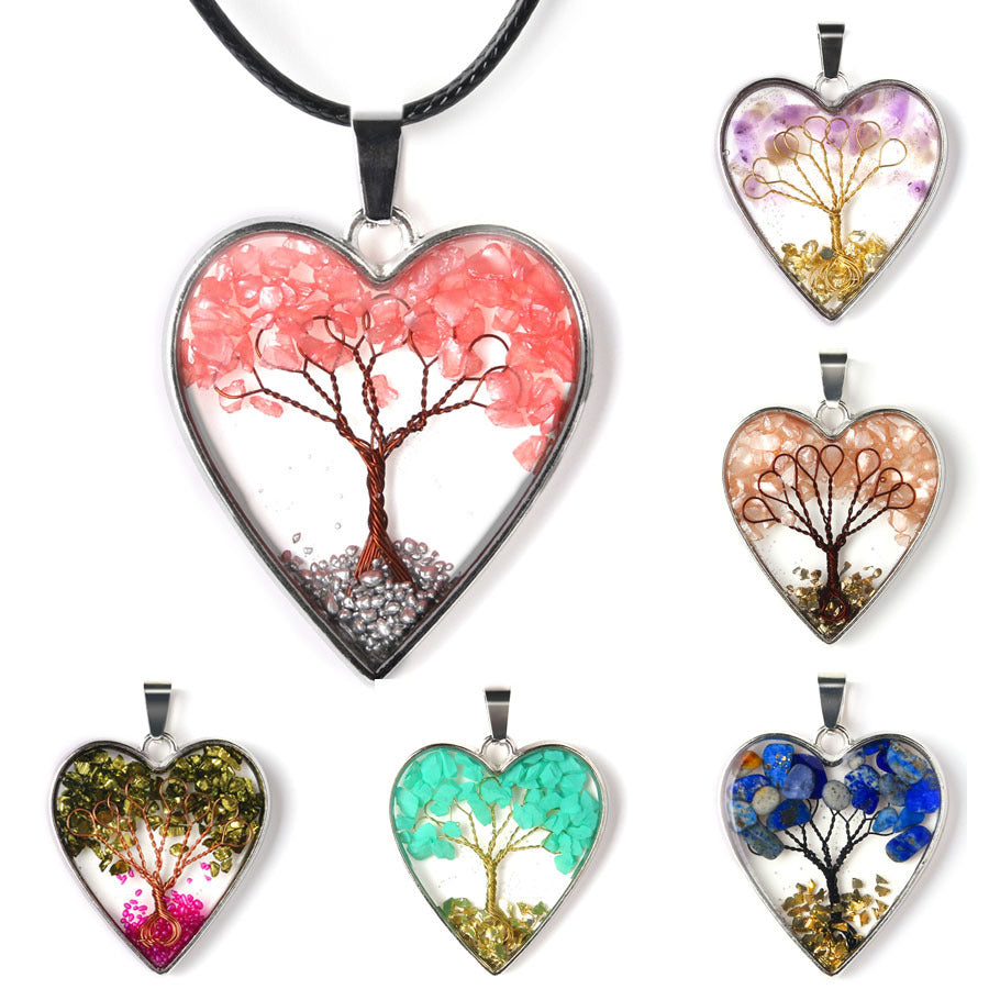 Love shape tree of life gravel resin handmade pendant