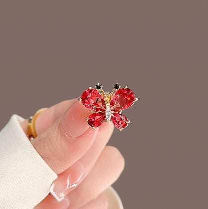 Crystal Red Butterfly Brooch