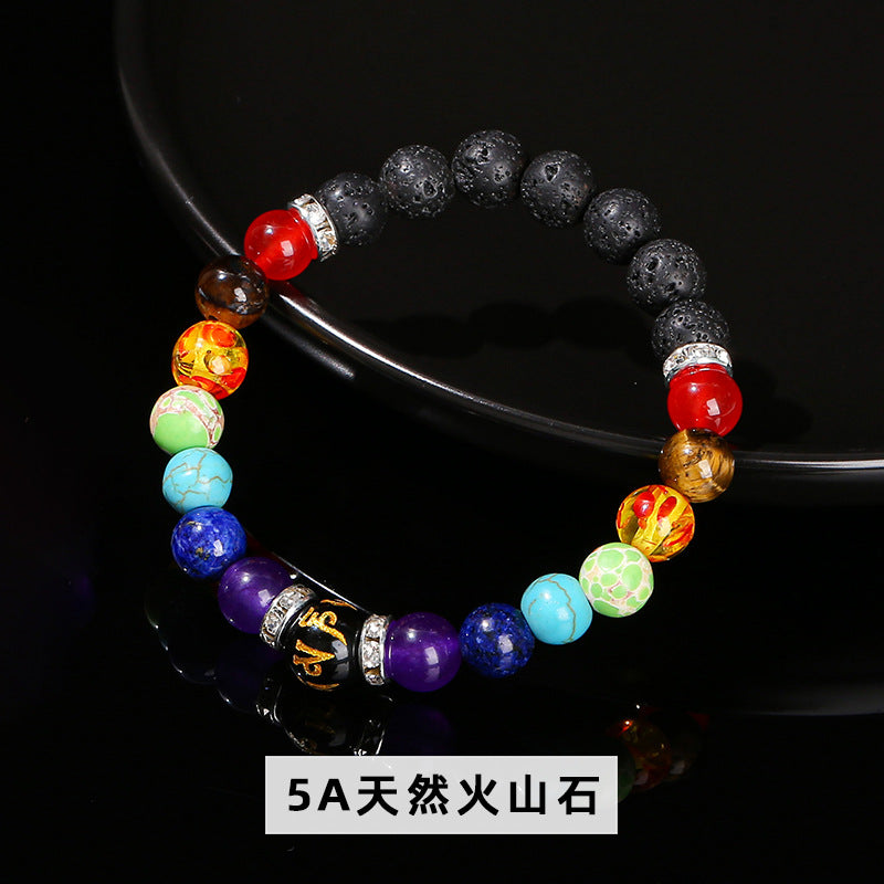 Natural volcanic stone colorful stone Liuzi mantra bracelet.